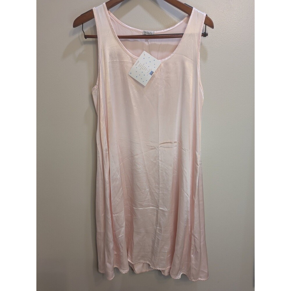 Pillow Pink Satin Chemise Nightgown XL Rayon Sleeveless Scoop Neck Solid